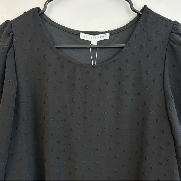 NWT Baltic Born Tawnie Swiss Dot Black Short Puff Sleeve Top Size Large - Picture 6 of 13